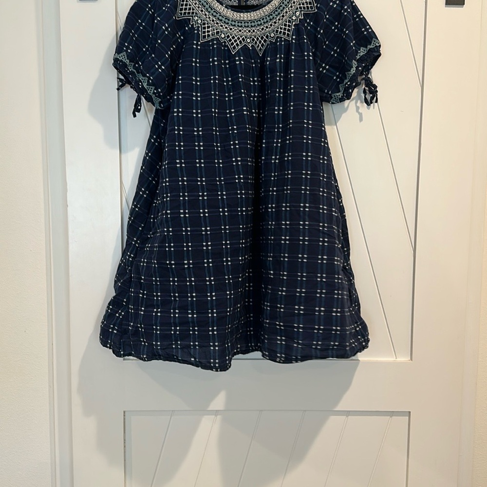 Madewell Navy and Cream Textured Dress